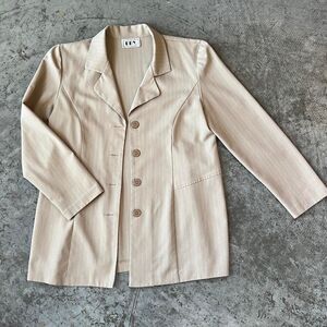 Vintage DBY Blazer Pinstripe Neutral Tan Lightweight Jacket Button Front Office
